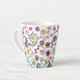 Tasse Latte Doodle à main coloré Floral sans couture motif