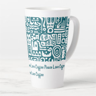 Tasse Latte Doodles turquoises foncés et blancs 1 sur 4