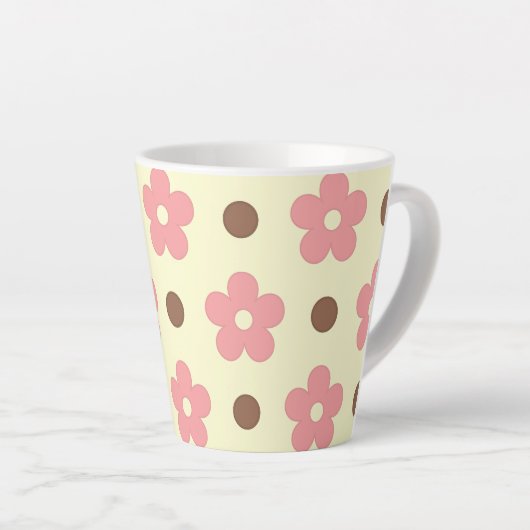 Tasse Latte Douce Florale Rose et Marron à Points Rétro (Angle droit)