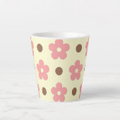 Tasse Latte Douce Florale Rose et Marron à Points Rétro (Devant)