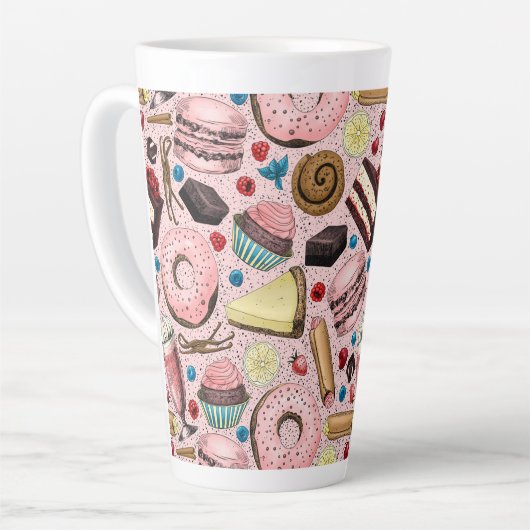 Tasse Latte Douceurs sur rose (Angle gauche)