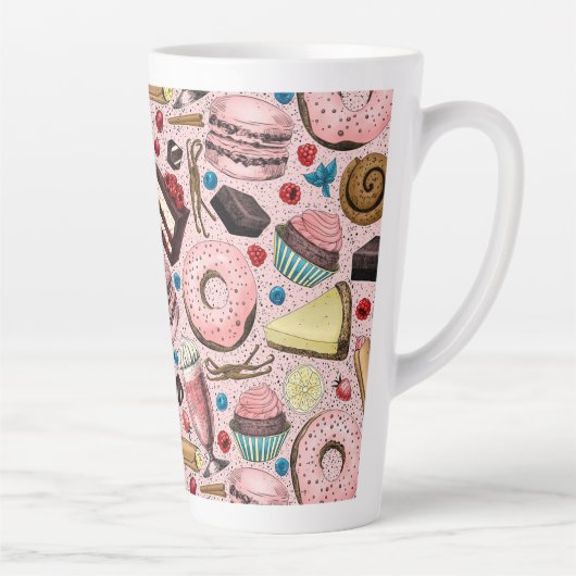 Tasse Latte Douceurs sur rose (Droite)
