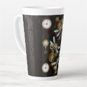 Tasse Latte Dragonflies de Steampunk sur arrière - plan rayé b (Angle gauche)