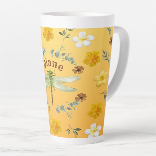 Tasse Latte Dragonfly en or, vert, Fleurs jaunes (Angle droit)