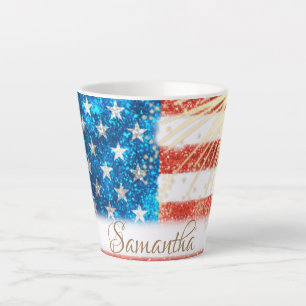 Tasse Latte Drapeau américain personnalisé 4 juillet