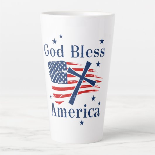 Tasse Latte Drapeau de Dieu béni America USA (Devant)