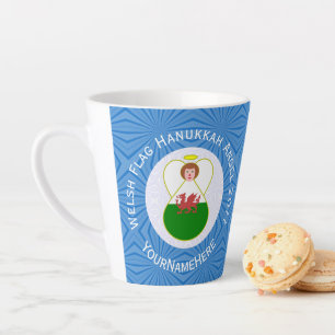 Tasse Latte Drapeau de Hanukkah d'ange gallois personnalisé