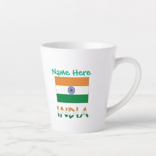 Tasse Latte Drapeau de l'Inde personnalisé avec nom