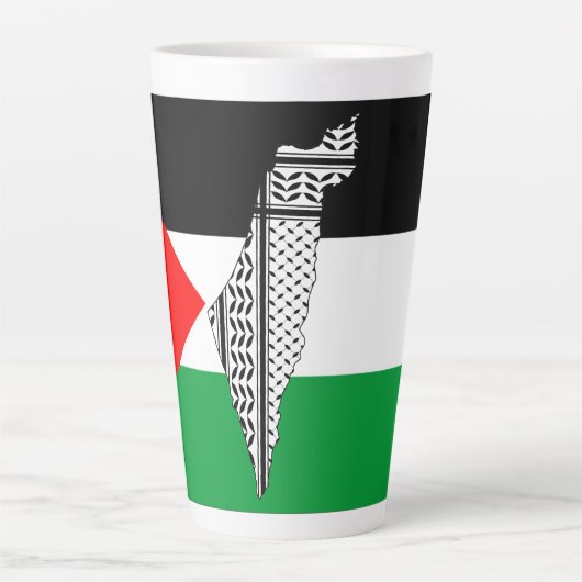 Tasse Latte Drapeau palestinien et carte avec Motif Keffiyeg (Devant)