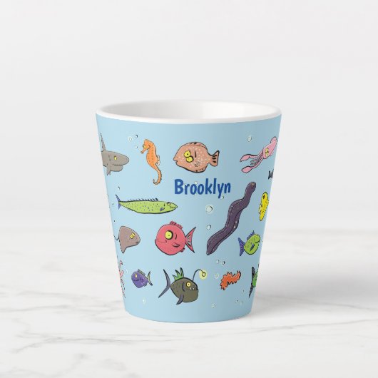 Tasse Latte Drôle des créatures marines dessin motif (Devant)