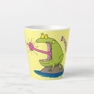 Tasse Latte Drôle dessin animé de grenouille et mouche