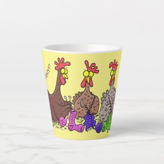 Tasse Latte Drôle dessin animé de poulets de tricot (Devant)