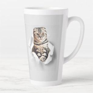 Tasse Latte Drôle Gray Cat Popping à travers l'illusion du pap