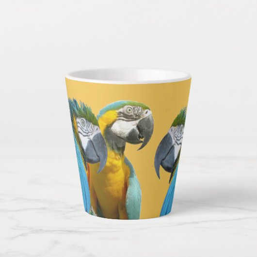 Tasse Latte Drôle Parler Les Perroquets Poussière. BG Latte Mu (Devant)