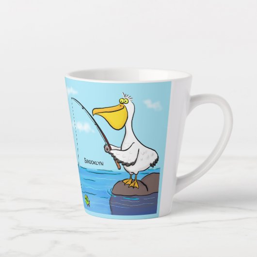 Tasse Latte Drôle pélican de pêche (Droite)