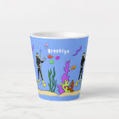 Tasse Latte Drôle plongeur et poisson mer créatures dessin ani (Devant)