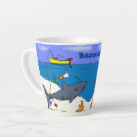 Drôle requin couché et dessin animé de pêche