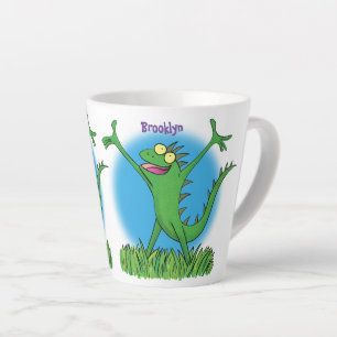 Tasse Latte Drôle vert souriant animé lézard d'iguane