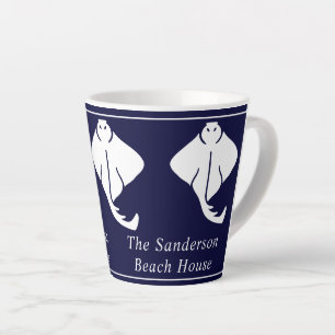 Tasse Latte Drop Marine Bleu Côtier Nautique Stingray Manta Ra
