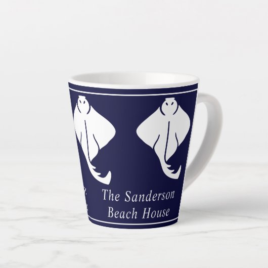 Tasse Latte Drop Marine Bleu Côtier Nautique Stingray Manta Ra (Angle droit)