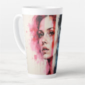 Tasse Latte Dualité Rouge et Bleue - Portraits jumeaux dans Ab (Angle gauche)