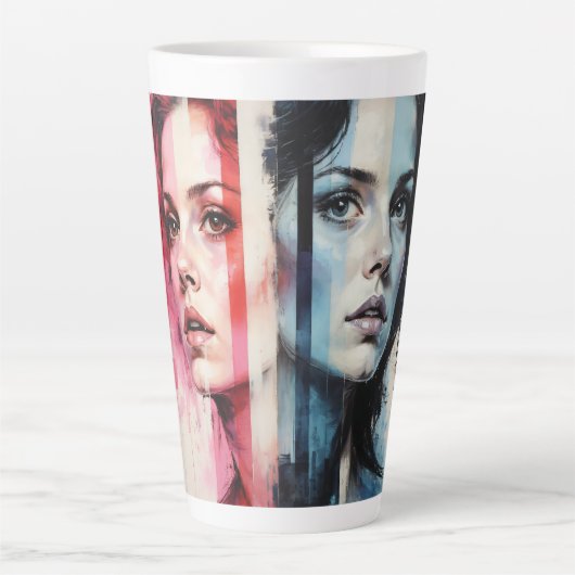 Tasse Latte Dualité Rouge et Bleue - Portraits jumeaux dans Ab (Devant)