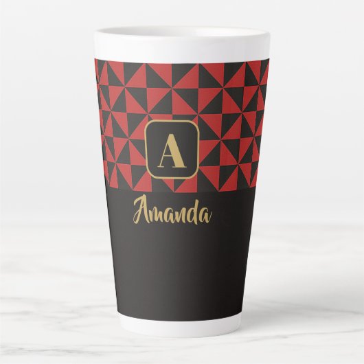 Tasse Latte Duo Geo Black & Crimson Red Custom Names (Devant)