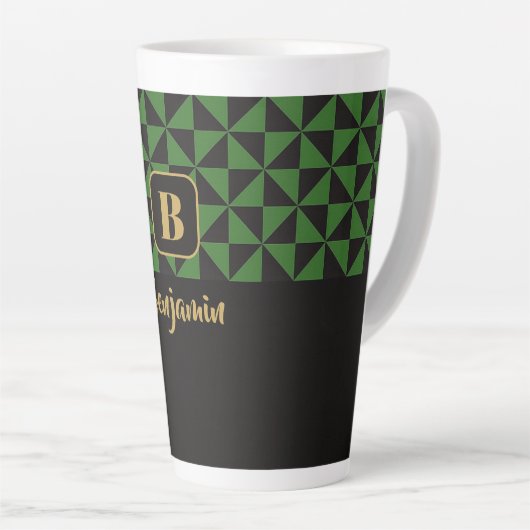 Tasse Latte Duo Geo Black & Forest Green Custom Names (Angle droit)