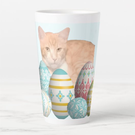 Tasse Latte Easter Kitten Photo with Painted Eggs (Devant)