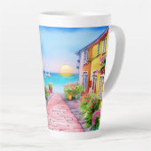 Tasse Latte Eau Sunset Village du bord de mer (Angle droit)