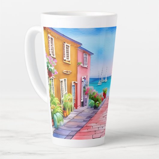 Tasse Latte Eau Sunset Village du bord de mer (Angle gauche)