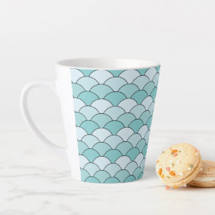 Tasse Latte Écaille de dragon, éventails, vagues, Seigaiha, bl