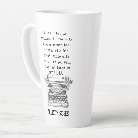 Tasse Latte ÉCRIRE avec la machine à écrire Citation Nietzsche (Angle gauche)