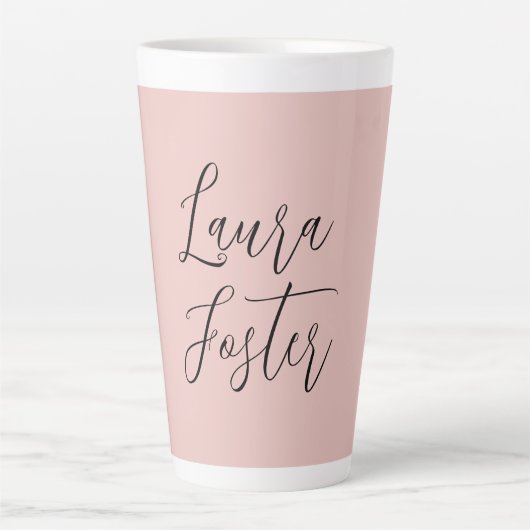 Tasse Latte Écriture manuscrite classique Nom élégant Rose Gol (Devant)