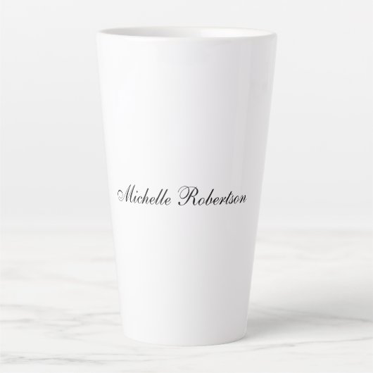 Tasse Latte Écriture manuscrite noire Noir Blanc Plaine minima (Devant)
