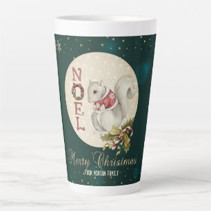 Tasse Latte Écureuil de Noël vintage, flocons de neige