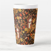 Tasse Latte Écureuils automnaux et flore sur brun foncé (Devant)