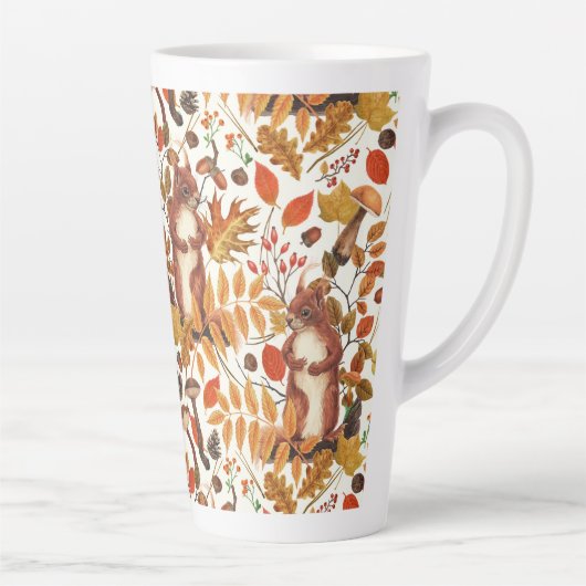 Tasse Latte Écureuils d'automne et flore automnale sur le blan (Droite)