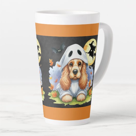 Tasse Latte Éffrayant mignon Cocker Spaniel Ghost Chien Hallow (Angle droit)