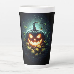 Tasse Latte Éffrayant nature brillant Halloween citrouille