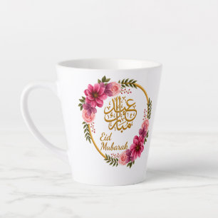 Tasse Latte Eid Mubarak Floral Élégant en Calligraphie Arabe O