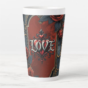 Tasse Latte Élégance steampunk vintage Roses de l'amour à engr