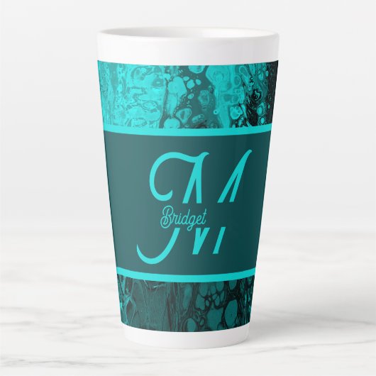 Tasse Latte Elégant Aqua Turquoise bold Script Monogramme (Devant)