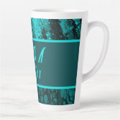 Tasse Latte Elégant Aqua Turquoise bold Script Monogramme (Droite)