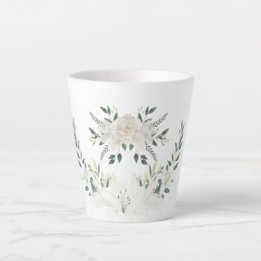 Tasse Latte Elégant blanc Floral Wreath Cup Conception (Devant)