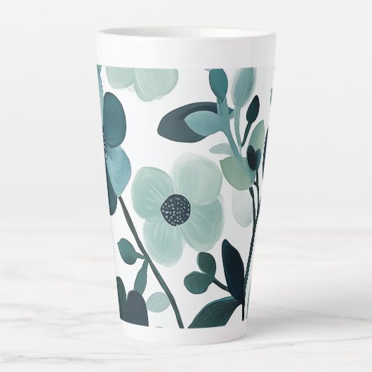 Tasse Latte Elégant bleu Aqua motifs floraux Conception de la (Devant)