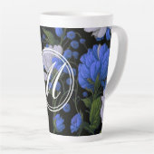 Tasse Latte Elégant bleu argenté blanc élégant floral rétro (Angle droit)