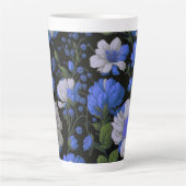 Tasse Latte Elégant bleu argenté blanc élégant floral rétro (Devant)
