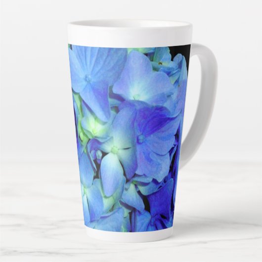 Tasse Latte Elégant bleu floral bleu rose hydrangée bleue (Angle droit)
