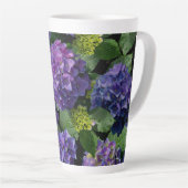 Tasse Latte Elégant bleu violet magenta vert hydrangée florale (Angle droit)